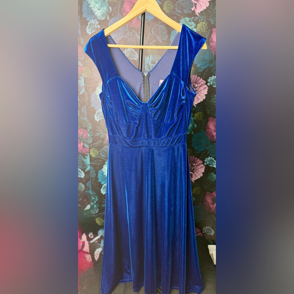 💙✨BETTIE PAGE QUEEN of PIN UP Sparkling Royal Blue Velvet Dress